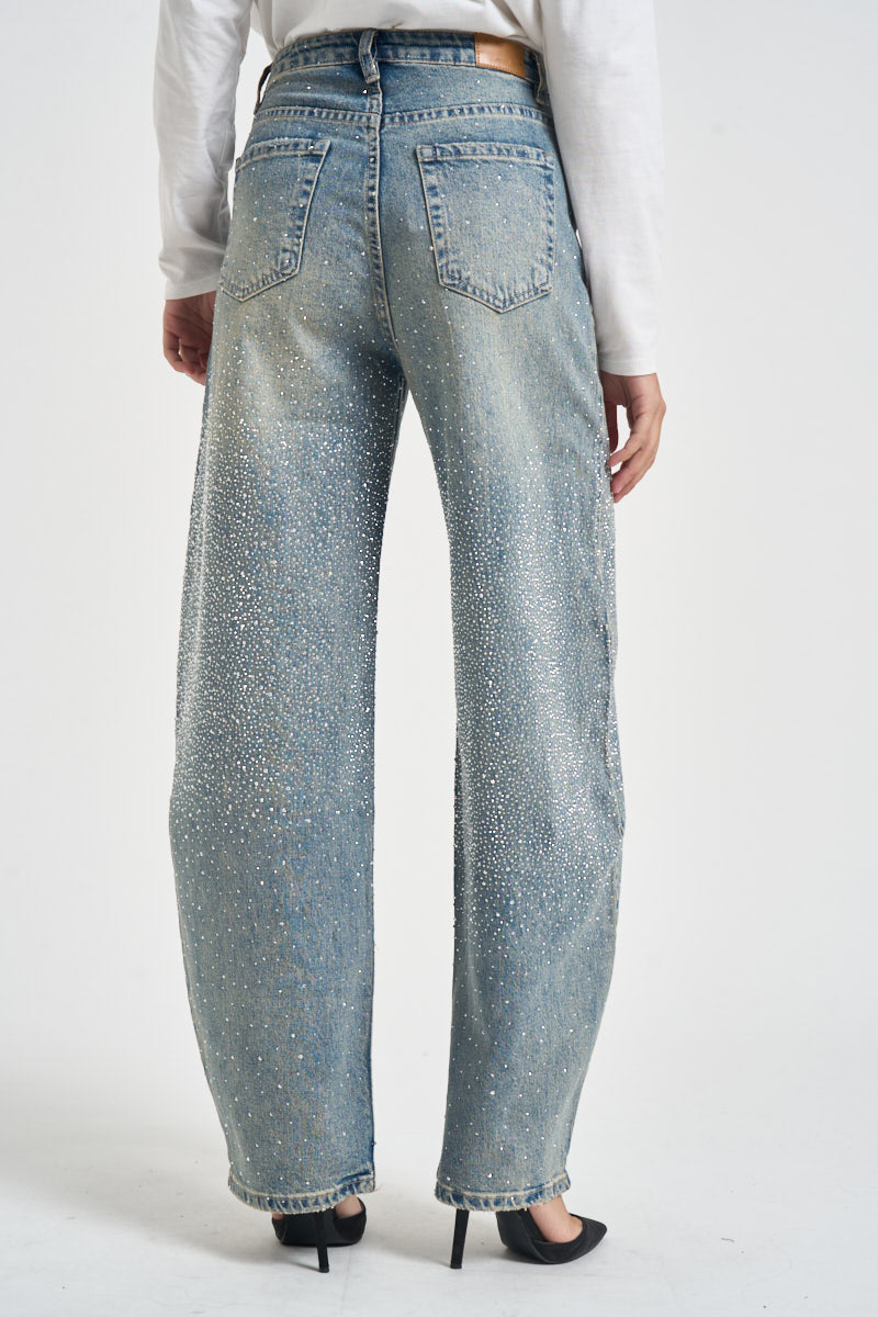 Jeans donna con strass lavaggio chiaro denim F177 JEANS SUSY MIX 