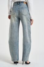 Jeans donna con strass lavaggio chiaro denim F177 JEANS SUSY MIX 