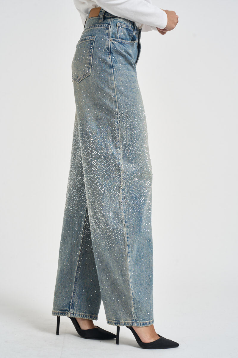Jeans donna con strass lavaggio chiaro denim F177 JEANS SUSY MIX 