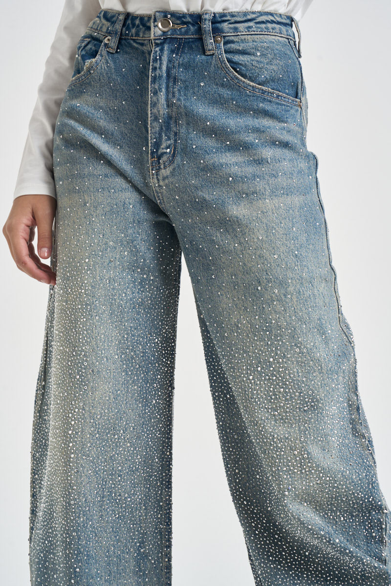 Jeans donna con strass lavaggio chiaro denim F177 JEANS SUSY MIX 
