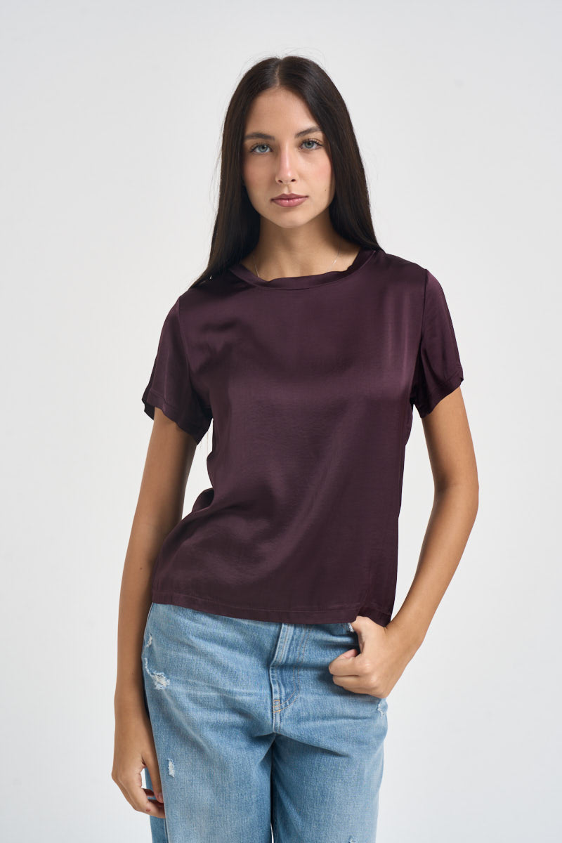 T-shirt donna effetto seta lo bordeaux FA705BU VINO SUSY MIX 