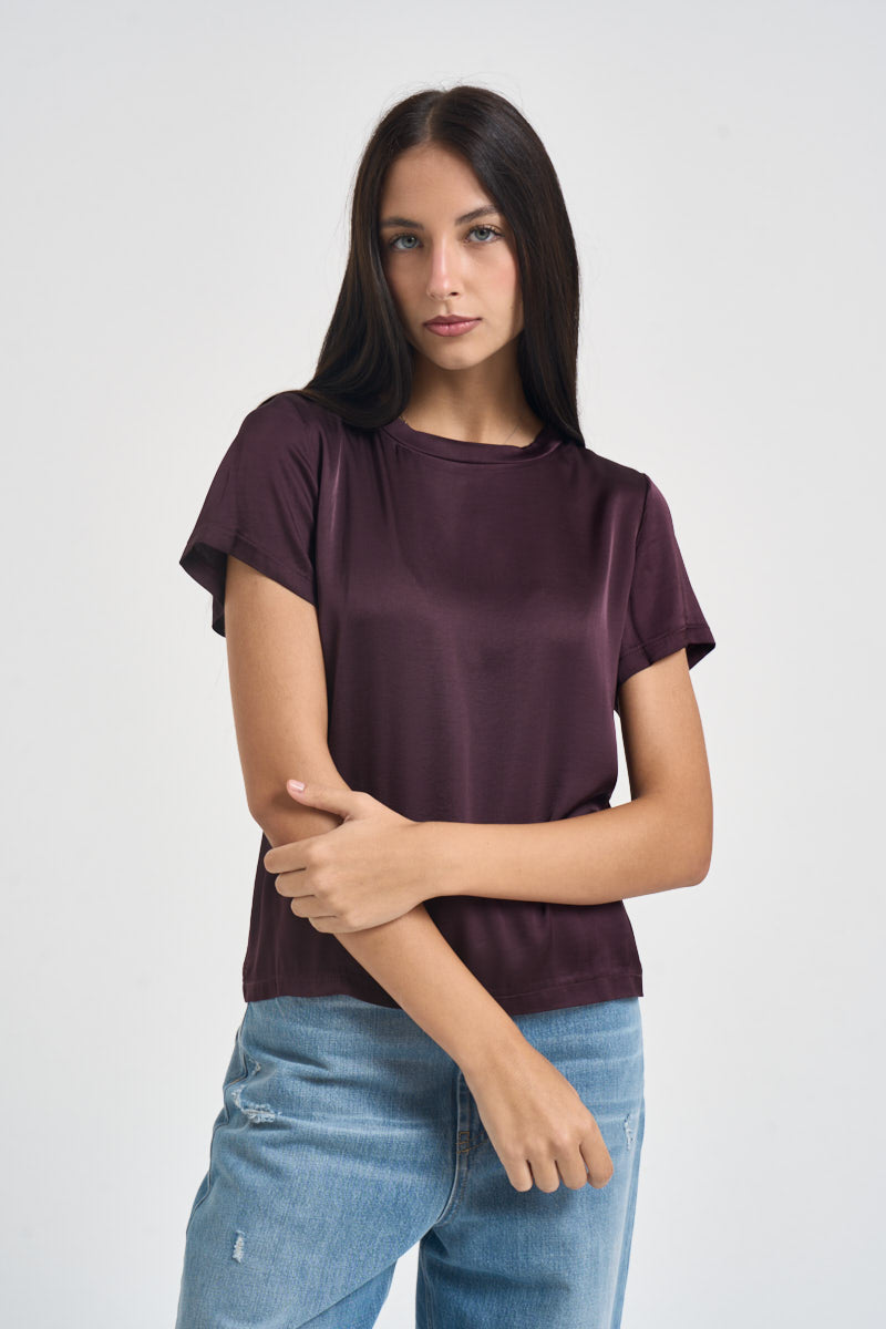 T-shirt donna effetto seta lo bordeaux FA705BU VINO SUSY MIX 