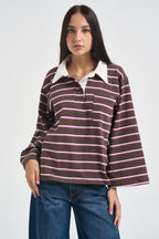 T-shirt donna a polo a righe multicolor I266135A MORO SUSY MIX 