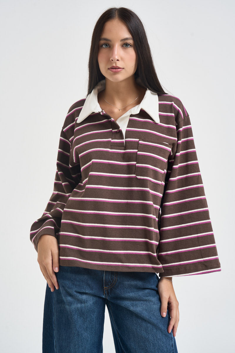 T-shirt donna a polo a righe multicolor I266135A MORO SUSY MIX 