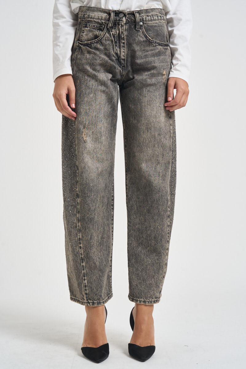 Jeans donna con strass grigi JPAOLAAP51 GRIGIO SUSY MIX 