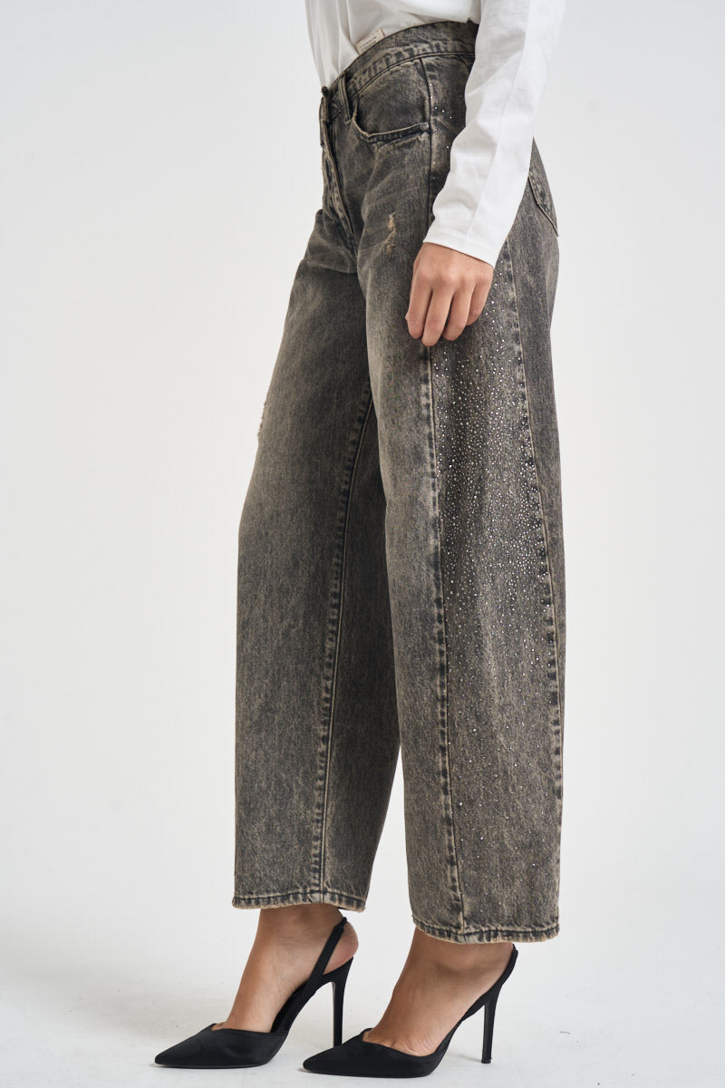 Jeans donna con strass grigi JPAOLAAP51 GRIGIO SUSY MIX 