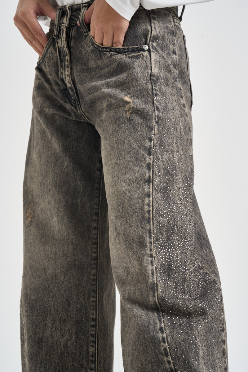 Jeans donna con strass grigi JPAOLAAP51 GRIGIO SUSY MIX 