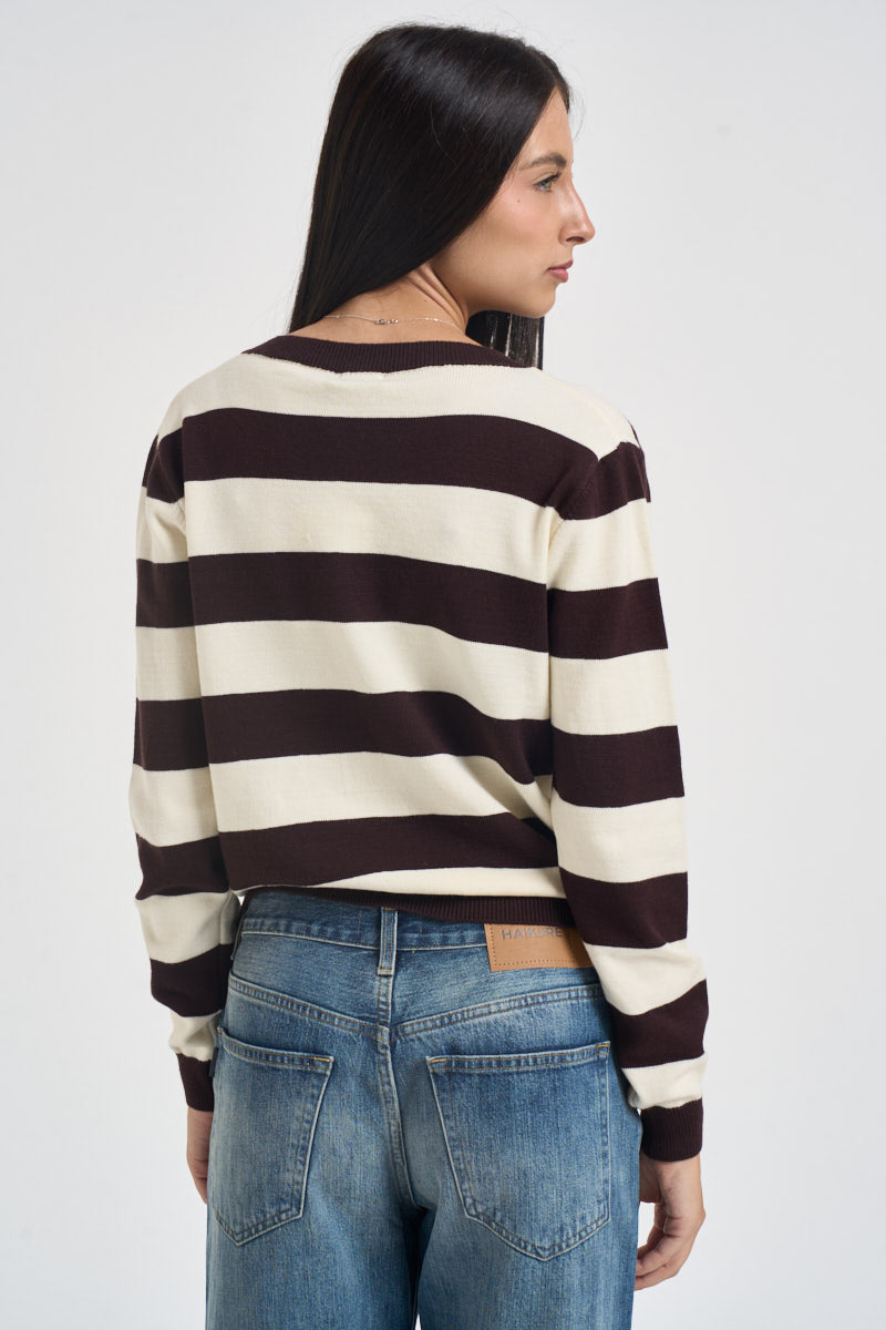 Maglia donna a righe marrone e panna M200 MORO SUSY MIX 