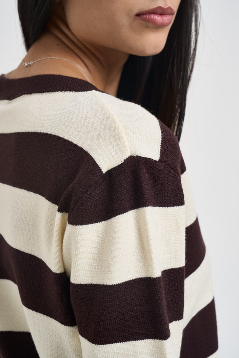 Maglia donna a righe marrone e panna M200 MORO SUSY MIX 