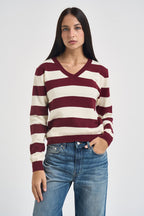 Maglia donna a righe bordeaux e panna M200 VINO SUSY MIX 