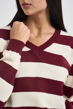 Maglia donna a righe bordeaux e panna M200 VINO SUSY MIX 