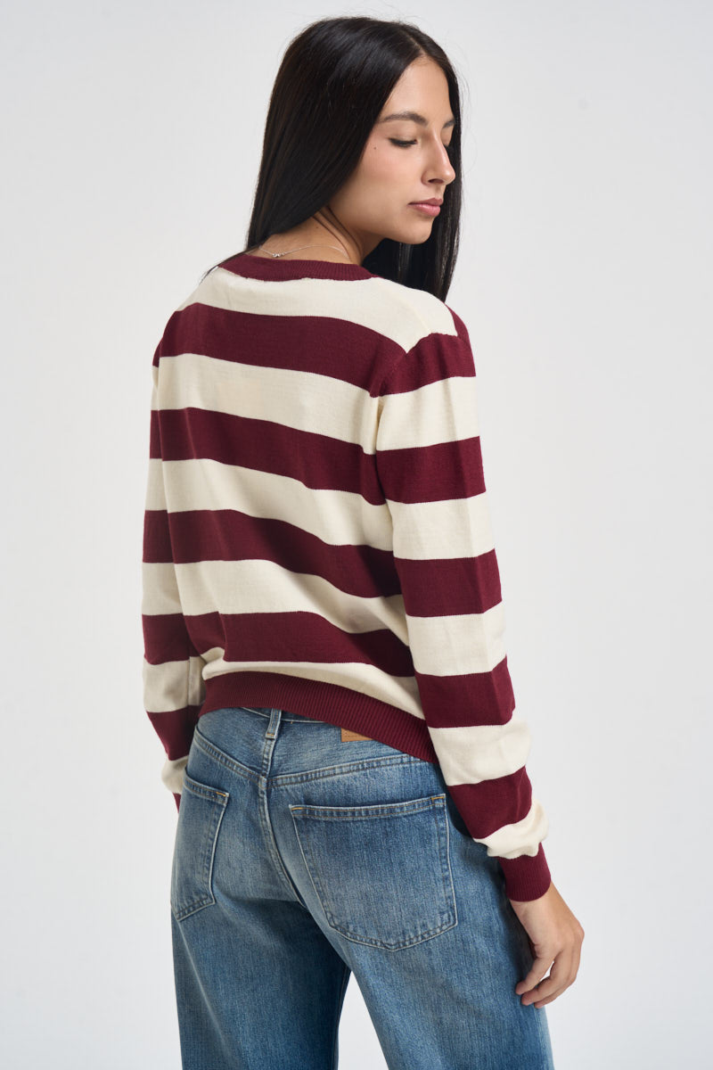Maglia donna a righe bordeaux e panna M200 VINO SUSY MIX 