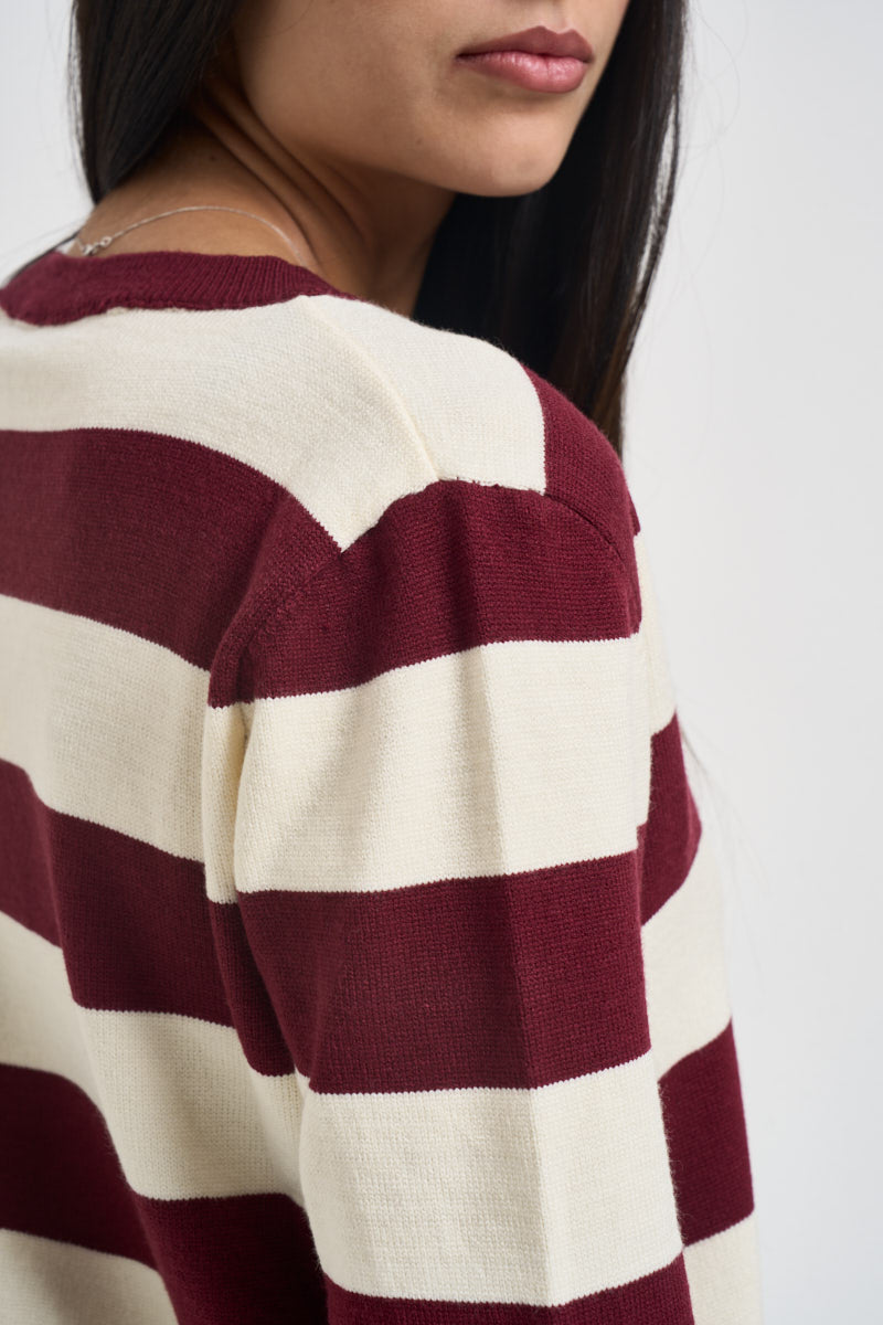 Maglia donna a righe bordeaux e panna M200 VINO SUSY MIX 
