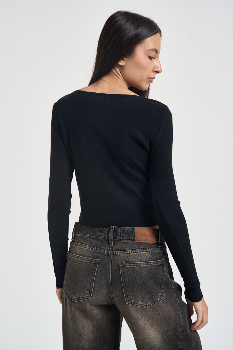 Maglia donna cropped nera M317 NERO SUSY MIX 