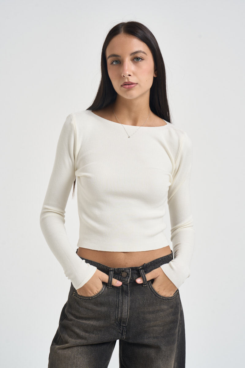Maglia donna cropped panna M317 PANNA SUSY MIX 