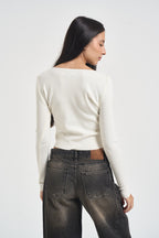 Maglia donna cropped panna M317 PANNA SUSY MIX 