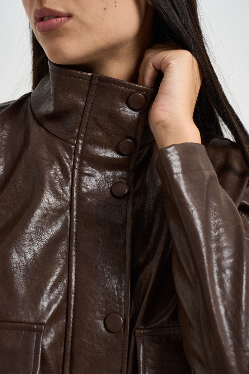 Bomber donna in ecopelle cioccolato PP420T25 MORO SUSY MIX 