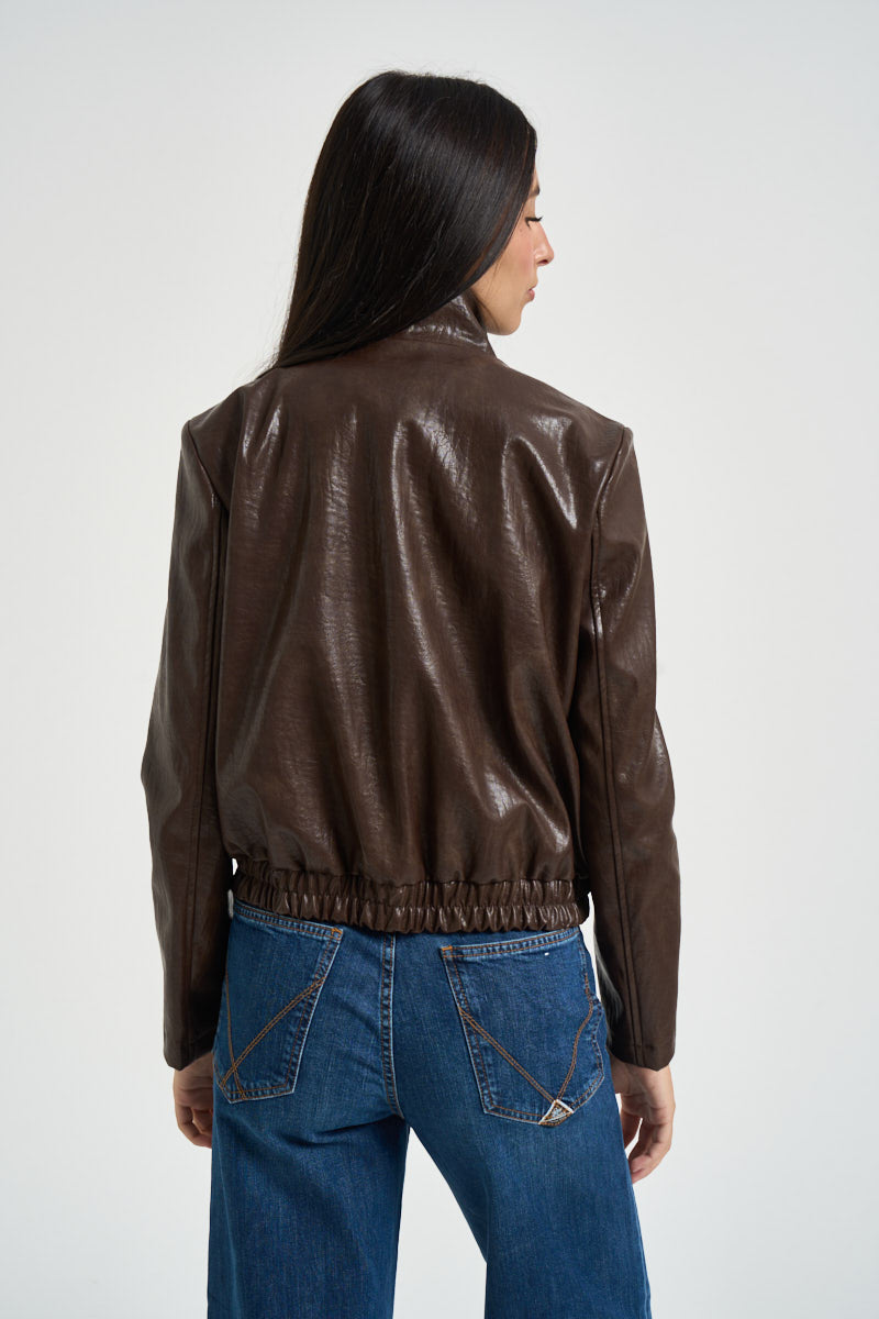 Bomber donna in ecopelle cioccolato PP420T25 MORO SUSY MIX 