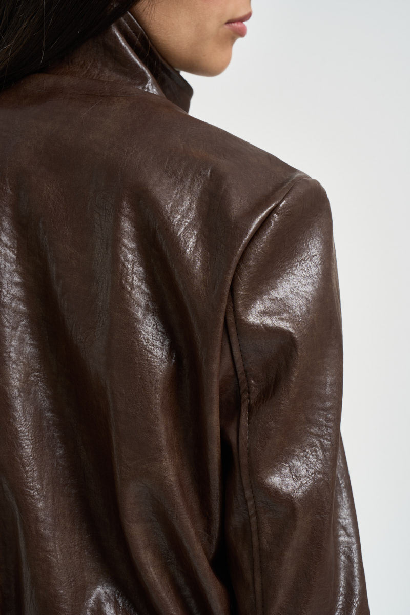 Bomber donna in ecopelle cioccolato PP420T25 MORO SUSY MIX 