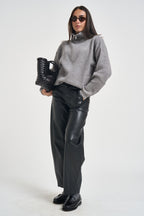 Pantaloni donna in ecopelle neri PP431T10 NERO SUSY MIX 