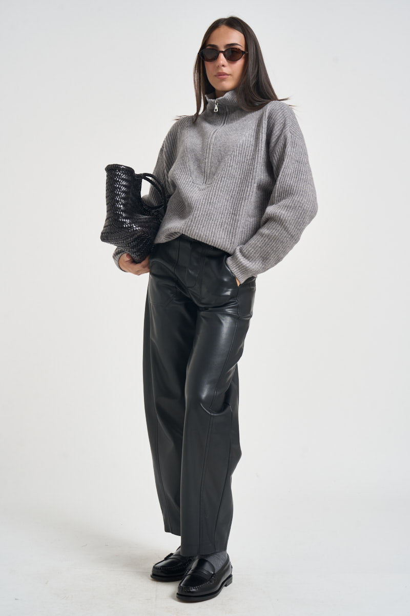 Pantaloni donna in ecopelle neri PP431T10 NERO SUSY MIX 