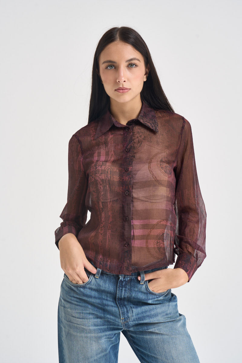 Camicia donna semitrasparente mogano PP467T120F VINO SUSY MIX 