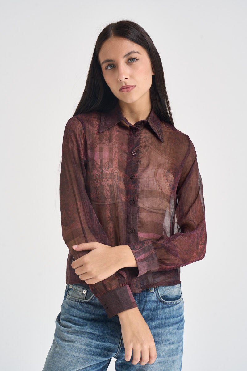 Camicia donna semitrasparente mogano PP467T120F VINO SUSY MIX 