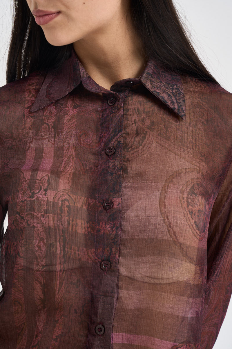 Camicia donna semitrasparente mogano PP467T120F VINO SUSY MIX 