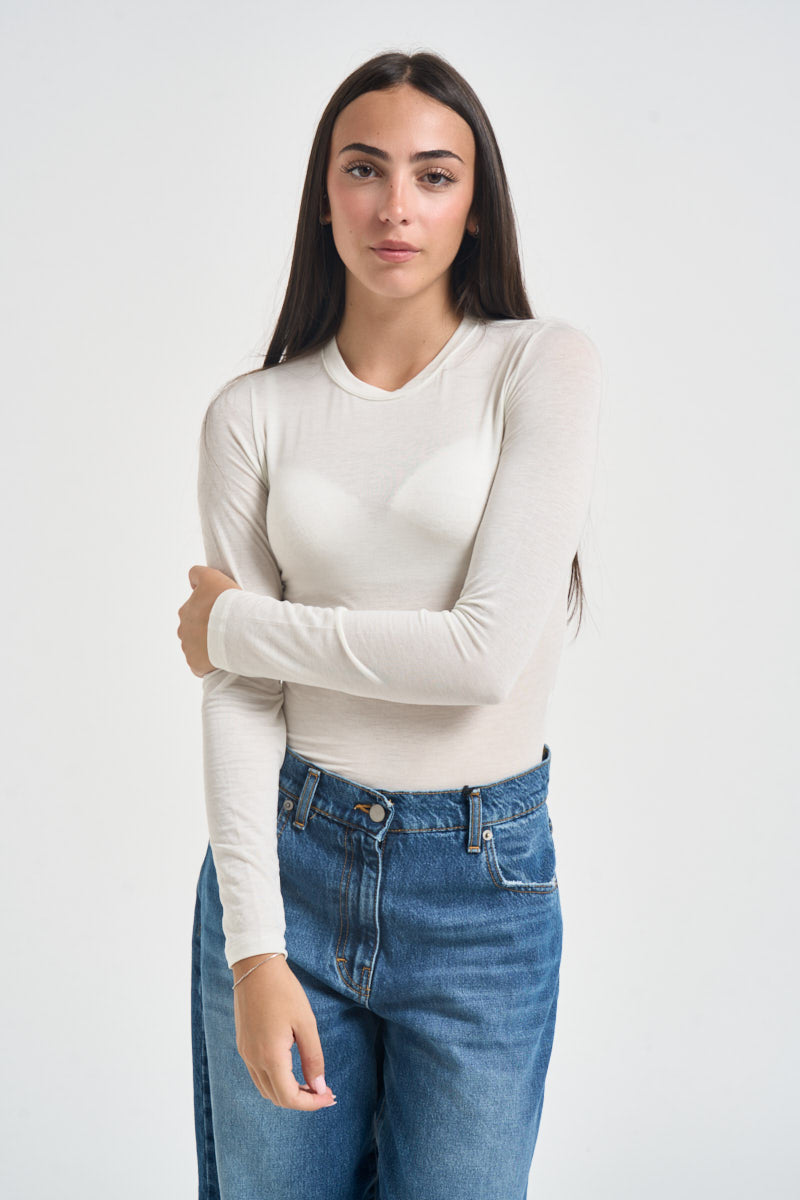 Maglia donna slim fit bianco latte SH004395 PANNA SUSY MIX 