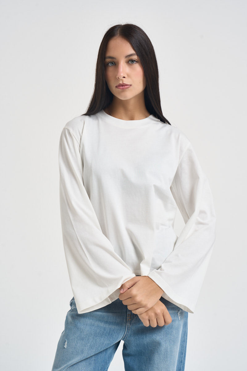 Maglia donna con maniche svasate bianca SH004397 LATTE SUSY MIX 