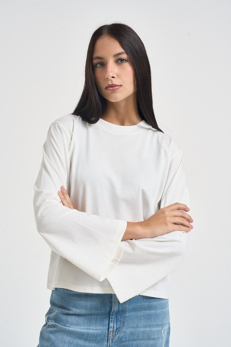 Maglia donna con maniche svasate bianca SH004397 LATTE SUSY MIX 