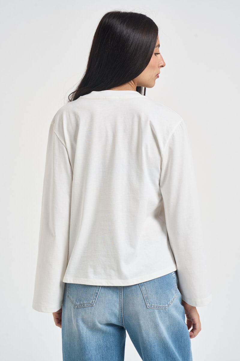 Maglia donna con maniche svasate bianca SH004397 LATTE SUSY MIX 