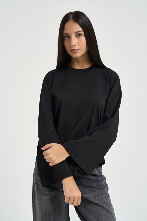 Maglia donna con maniche svasate nera - 1