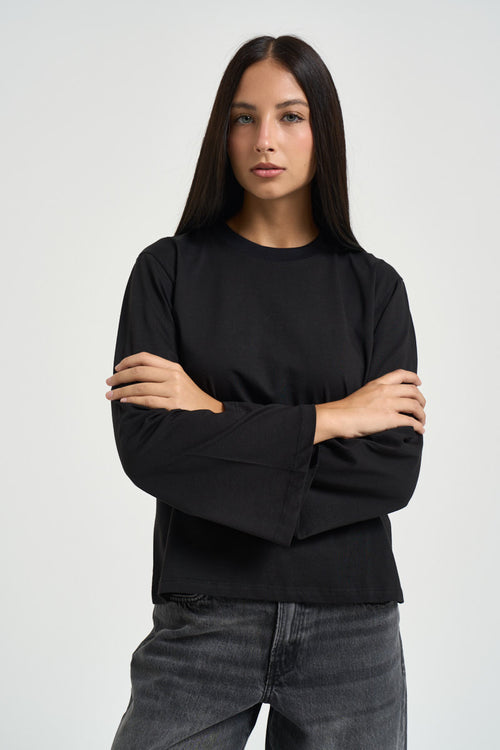 Maglia donna con maniche svasate nera - 2