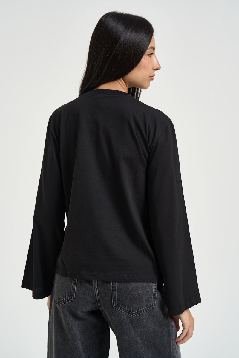 Maglia donna con maniche svasate nera SH004397 NERO SUSY MIX 