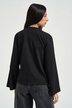 Maglia donna con maniche svasate nera SH004397 NERO SUSY MIX 