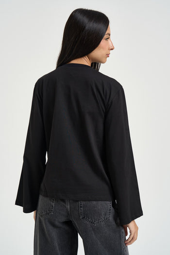 Maglia donna con maniche svasate nera - 4