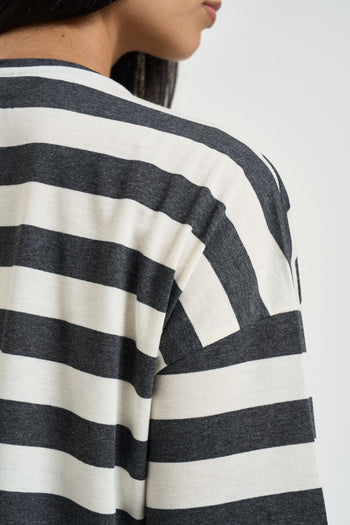 T-shirt donna a righe panna e grigio antracite - 5