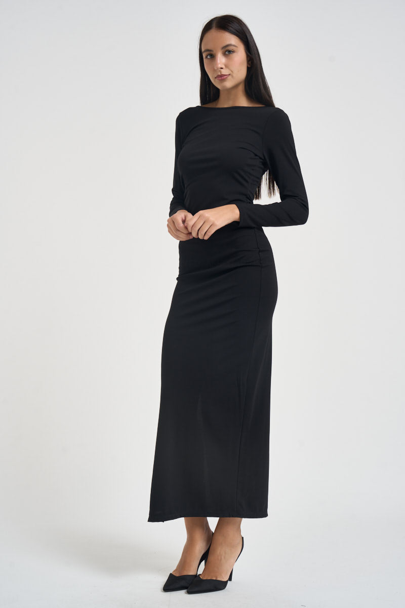 Abito donna lungo con scollo sul retro nero V12686B683 NERO SUSY MIX 