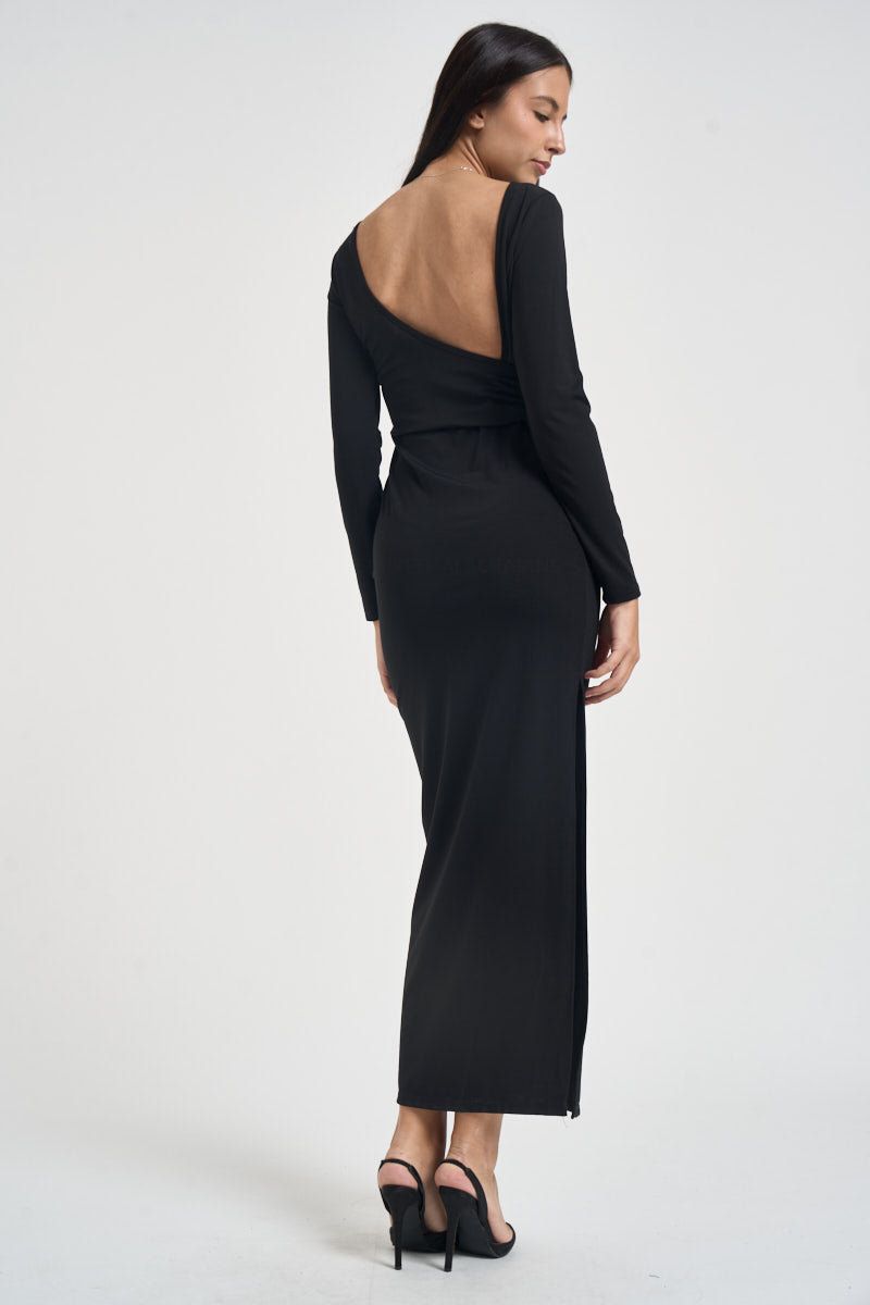 Abito donna lungo con scollo sul retro nero V12686B683 NERO SUSY MIX 