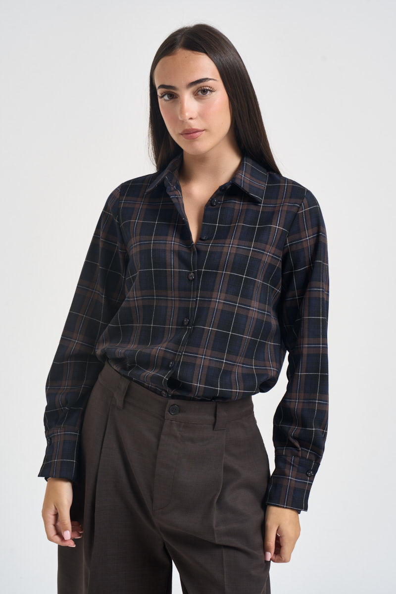 Camicia donna a quadri blu e marrone Y1446U8 BLU SUSY MIX 
