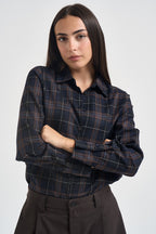 Camicia donna a quadri blu e marrone Y1446U8 BLU SUSY MIX 