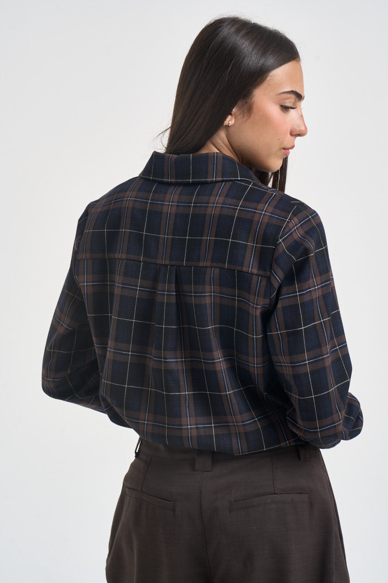 Camicia donna a quadri blu e marrone Y1446U8 BLU SUSY MIX 