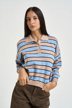Maglia donna polo a righe celeste 26690 CELESTE TENSIONE IN 