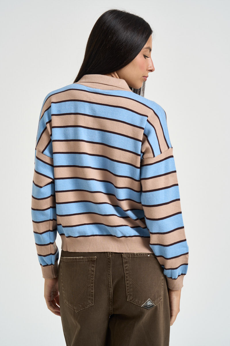 Maglia donna polo a righe celeste 26690 CELESTE TENSIONE IN 