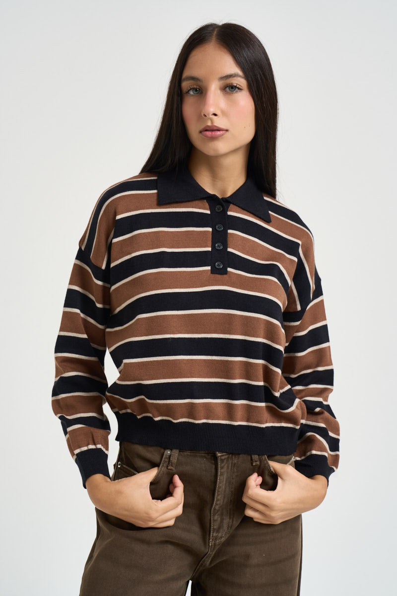 Maglia donna polo a righe tabacco 26690 TABACCO TENSIONE IN 