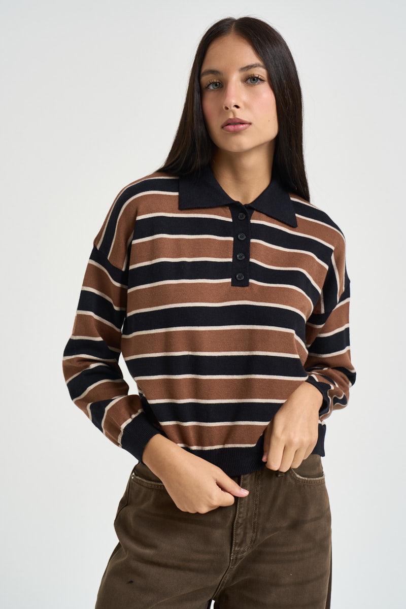 Maglia donna polo a righe tabacco 26690 TABACCO TENSIONE IN 