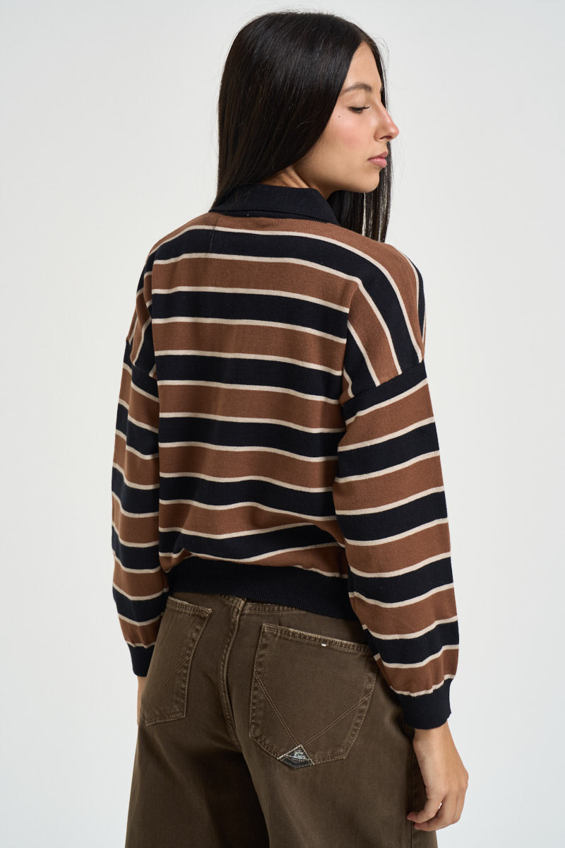 Maglia donna polo a righe tabacco 26690 TABACCO TENSIONE IN 