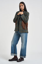 Blazer donnacon frange a quadri multicolor 27B6247 VERDE MORO TENSIONE IN 