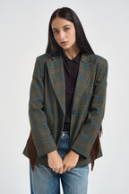 Blazer donnacon frange a quadri multicolor 27B6247 VERDE MORO TENSIONE IN 